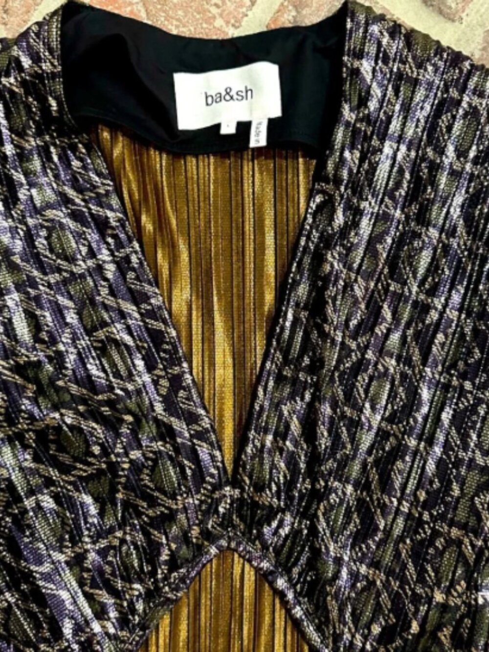 Anthropologie ba&sh Posy Dress Shimmer Metallic Purple and Gold Size L - Picture 2 of 5